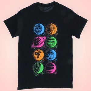 3/$10 T-Shirt XL (16) Zodiac Neon Planets Black